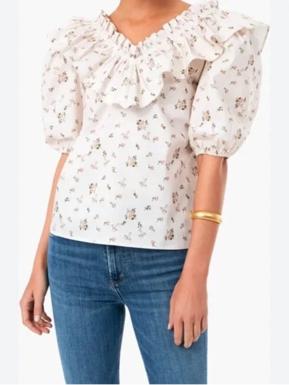Hyacinth House Floral Ruffle V-Neck Puff Sleeve Top